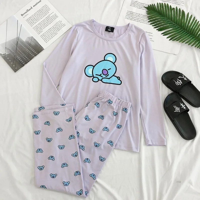 KPOP BTS Bangtan Boys BT21 Jung JOOK versione Jimin Cartoon Jimin V stesso Harajuku Pajama manica lunga Night Shirt Uomo Camicia donna,pink,M