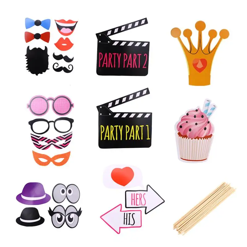 

22pcs Wedding Photo Booth Props Red Lip Beard Photobooth Kits Dress Up Decoration Party Favor