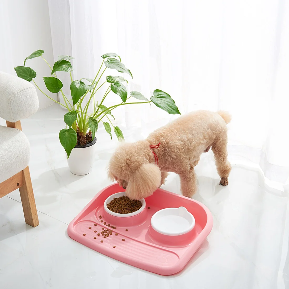 Экологическая пищевая пластиковая двойная миска для домашних животных, непромокаемая миска для собак, кошек