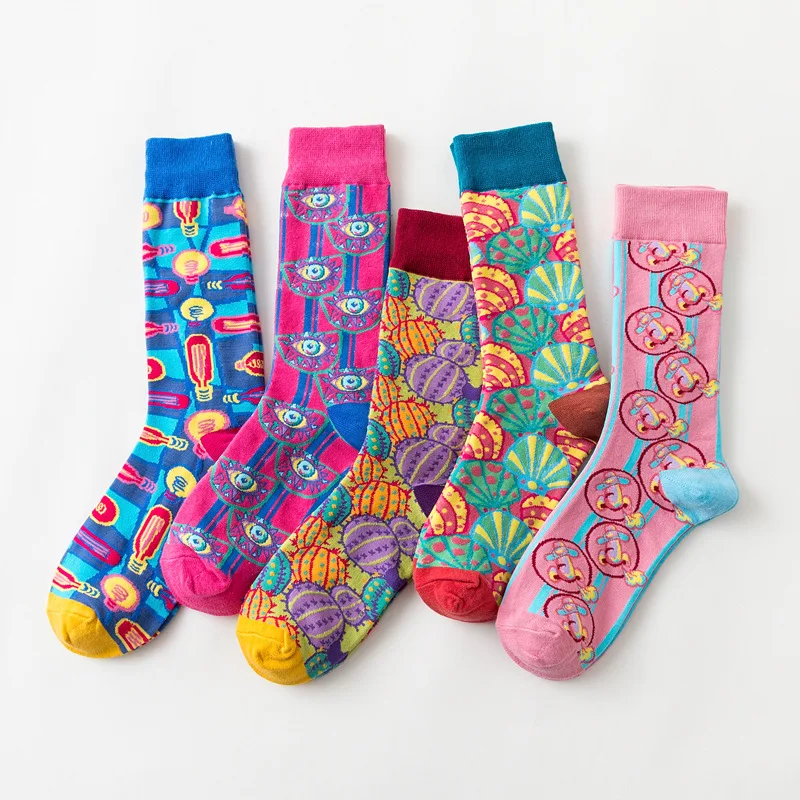V-Hanver, Заводские оригинальные мужские носки, 5 цветов, хлопковые цветные носки, новые мужские носки в стиле Харадзюку, хип-хоп, с цветочным принтом
