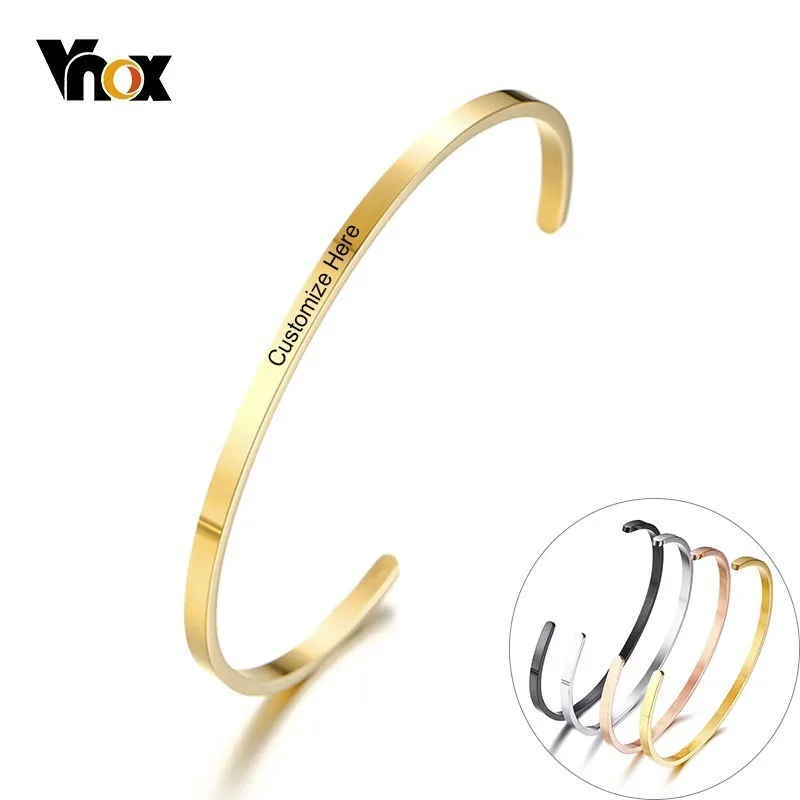

Vnox Elegant 3mm Thin Simple Bangle for Women Free Personalized Stainless Steel Cuff Bracelet Temperament Lady Party Jewels