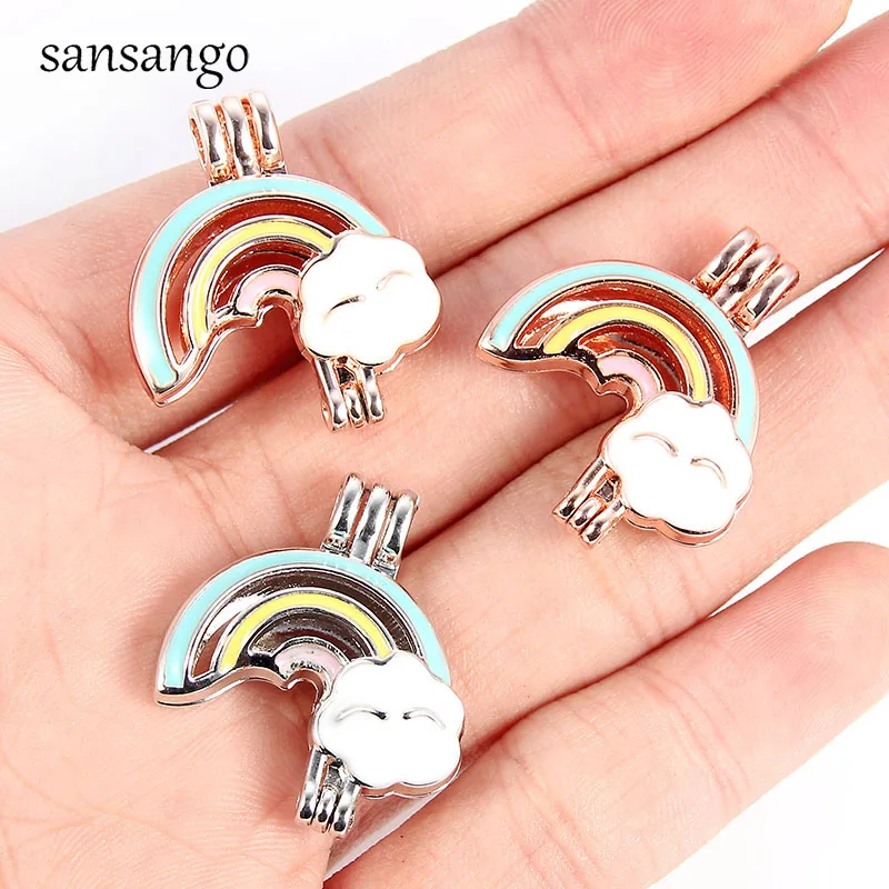 5X perles cage sirène queue de poisson arc-en-Médaillon Pendentif Fit À faire soi-même Collier