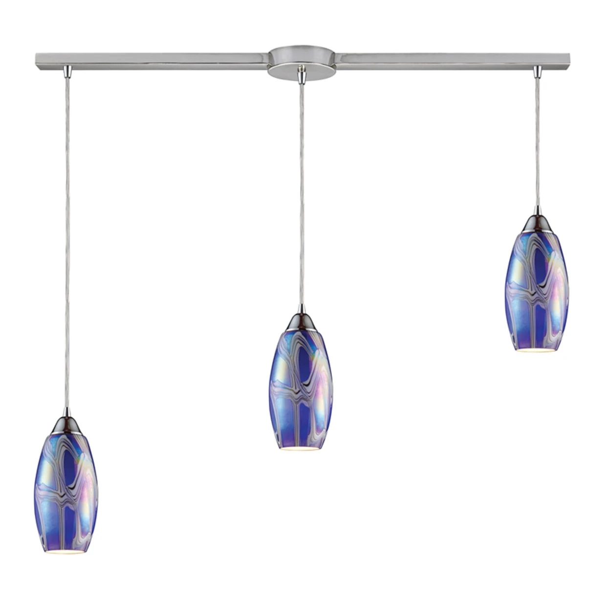 ELK Lighting Home Office Indoor Decorative Iridescence 3 Light Pendant In Satin Nickel And Storm Blue Glass - 5&quotW | Освещение