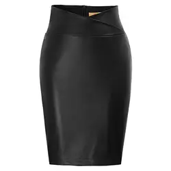 Для женщин Искусственная кожа юбка высокая талия обтягивающая юбка-карандаш средней длины вечерние работы юбка миди