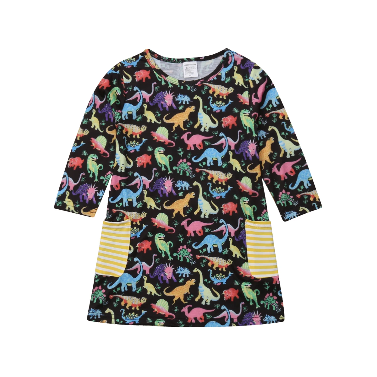 

1-6Y Toddler Kids Baby Girl Dress Long Sleeve Dinosaur Print A-line Cotton Holiday Party Dresses Clothes