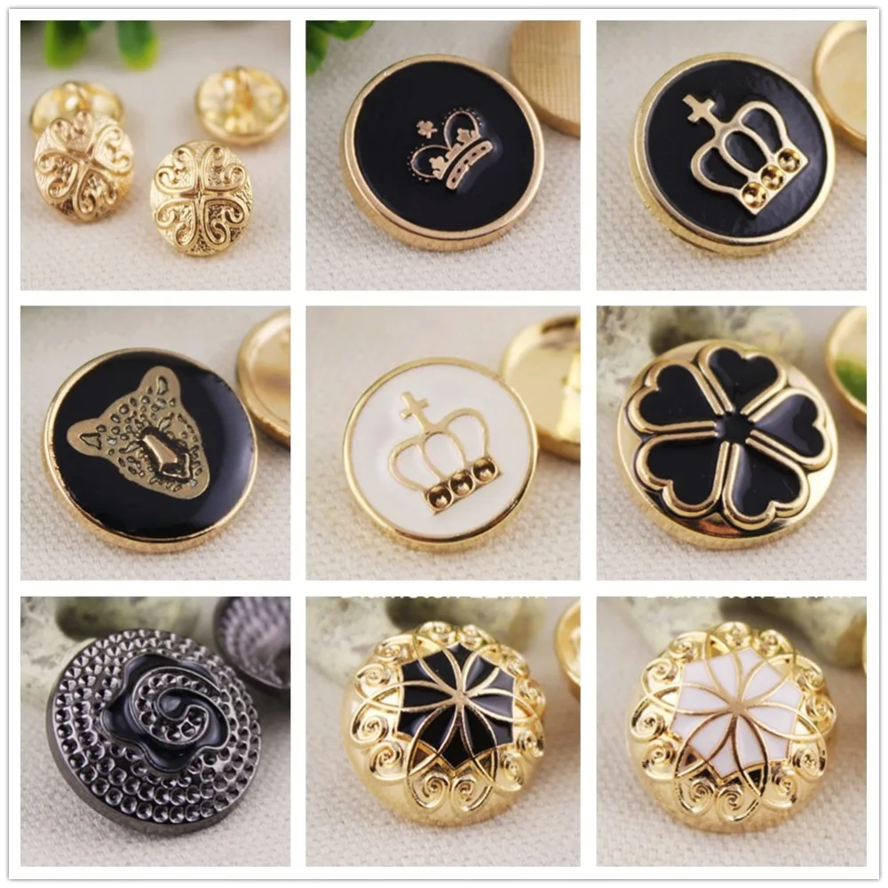 

10 pcs,Gold metal button in Gold color, geometric patterns and buttons, garment accessories DIYmaterials Black point oil button
