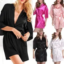 Женский халат из мягкого шелка с v-образным вырезом, Атласный топ для сна, платье, ночная сорочка, кимоно, нижнее белье, ночная рубашка, платья для сна