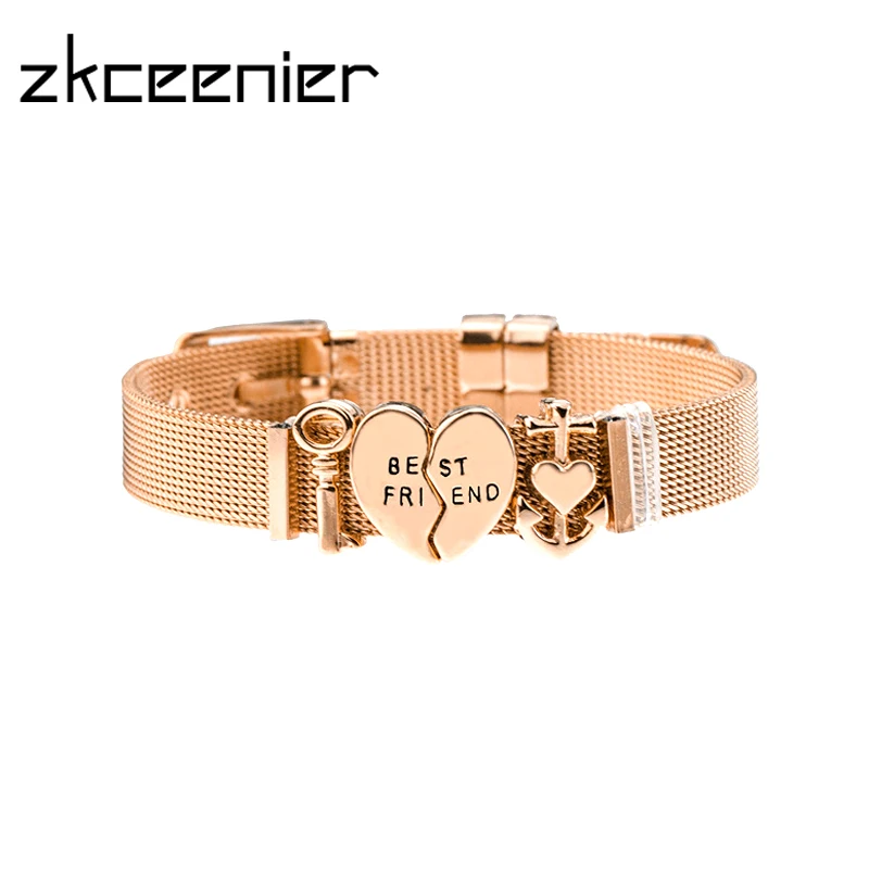 

Fashion Love Lock Best Friend Charm Bracelet Stainless Steel Mesh Bracelet for European Woman Men Friendship Gifts