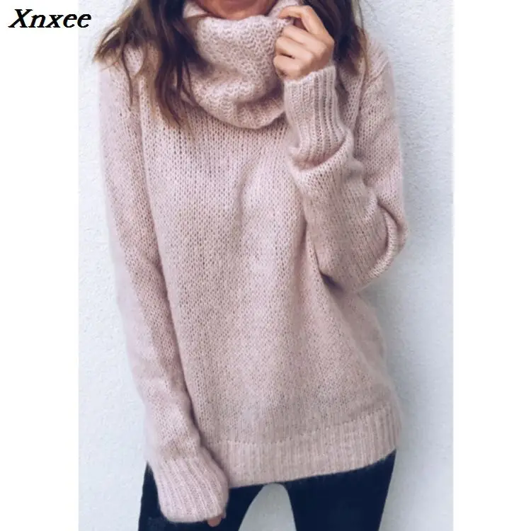 ladies Europe style and American winter turtleneck collar loose solid female sweaters pullover long sleeve chic woman sweater ladies Europe style and American winter turtleneck collar loose solid female sweaters pullover long sleeve chic woman sweater