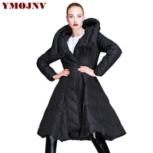 YMOJNV дизайн женская зимняя куртка с капюшоном 90% серая парка на гусином пуху модная верхняя одежда Повседневный стиль длинное женское пальто