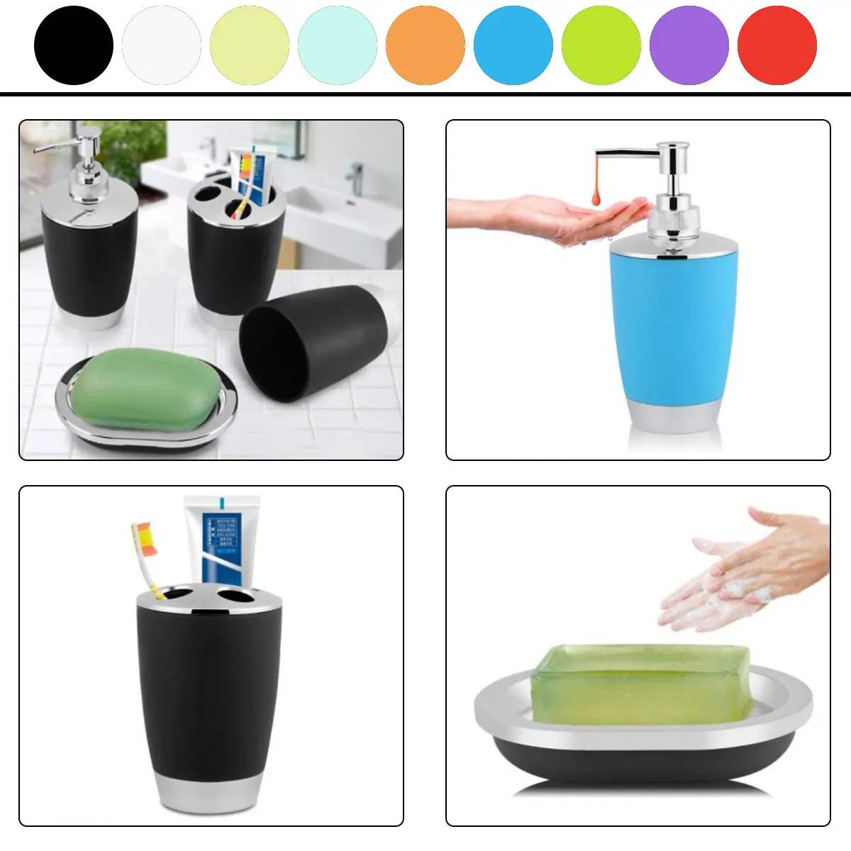 4Pcs/Set 9 Colors Plastic Bathroom Cups Toothbrush Storage Holder Toothpaste Soap Dish Dispenser Bathroom Accessories Organizer
