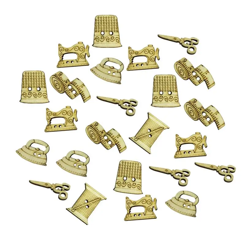 

50PCS Wooden Mixed Shaped Sewing Machine Assorted Design 2 Holes Buttons Snaps Sewing Scrapbooking Birthday Wedding Decoration