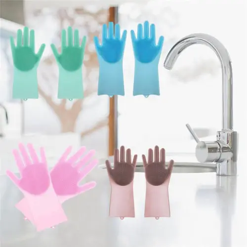 

2Pcs Magic Silicone Rubber Dish Washing Gloves Cleaning Heat Resistant Kitchen