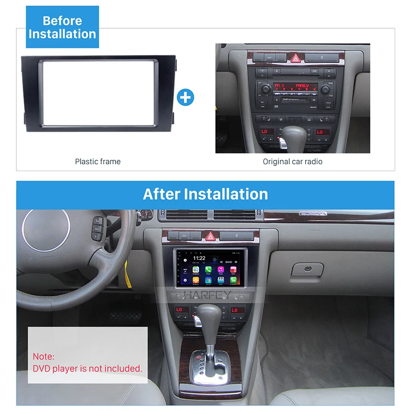 

Harfey 2Din Car GPS Autoradio Fascia Trim Panel Frame Mount Kit for 2002-2006 Audi A6 Adaptor Vehicle DVD Dashboard Install Set