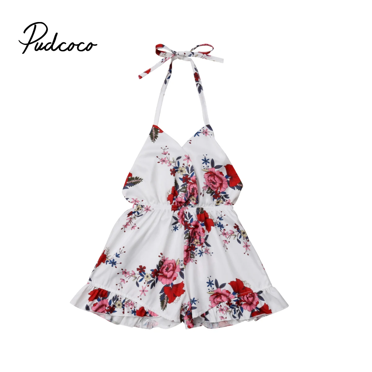 

Toddler Baby Girls Romper Floral Sleeveless V neck Infant Sunsuit Summer Clothes For Kids 1-6T