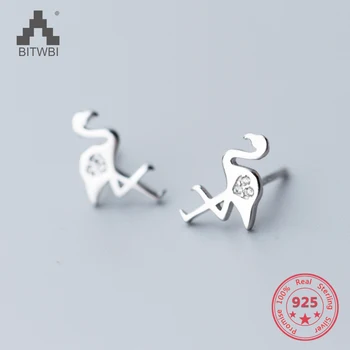 

Korea New Style 925 Sterling Silver Simple Fashion Chic Diamond Flamingos Stud Earring Jewelry for Women