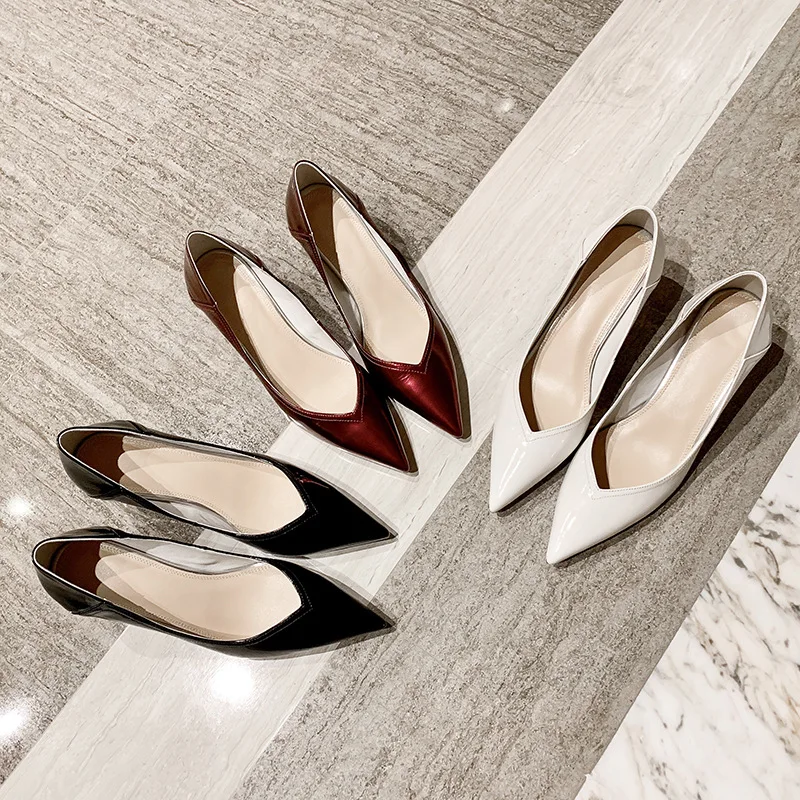 

2019 Fashion Pumps Ladies Shoes in Slip on Solid Color High heel Spring Causal Shoe Sexy Thin Heels Basic Pumps PU Leather