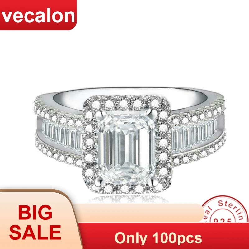 

Vecalon Iconic Allure Promise Ring 925 sterling silver Baguette AAAAA Zircon Cz Engagement Wedding band rings for women Jewelry