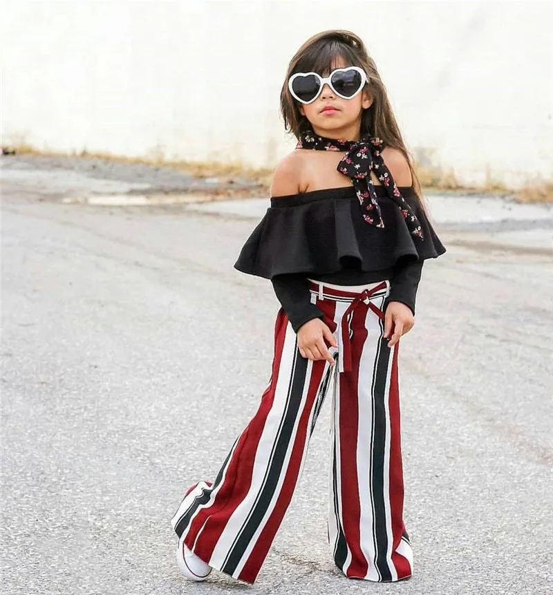 PUDCOCO 2pcs Newborn Toddler Infant Baby Spring Girl Clothes Sets Long Sleeve Tops+Striped Pants Cotton Outfits 1-6T | Детская одежда и