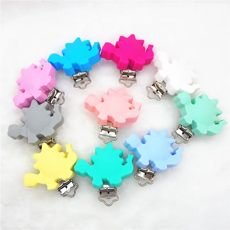 

Chenkai 5PCS BPA Free Silicone Dinosaur Teething Clips DIY Baby Pacifier Dummy Teether Chain Holder Soother Nursing Toy Clips