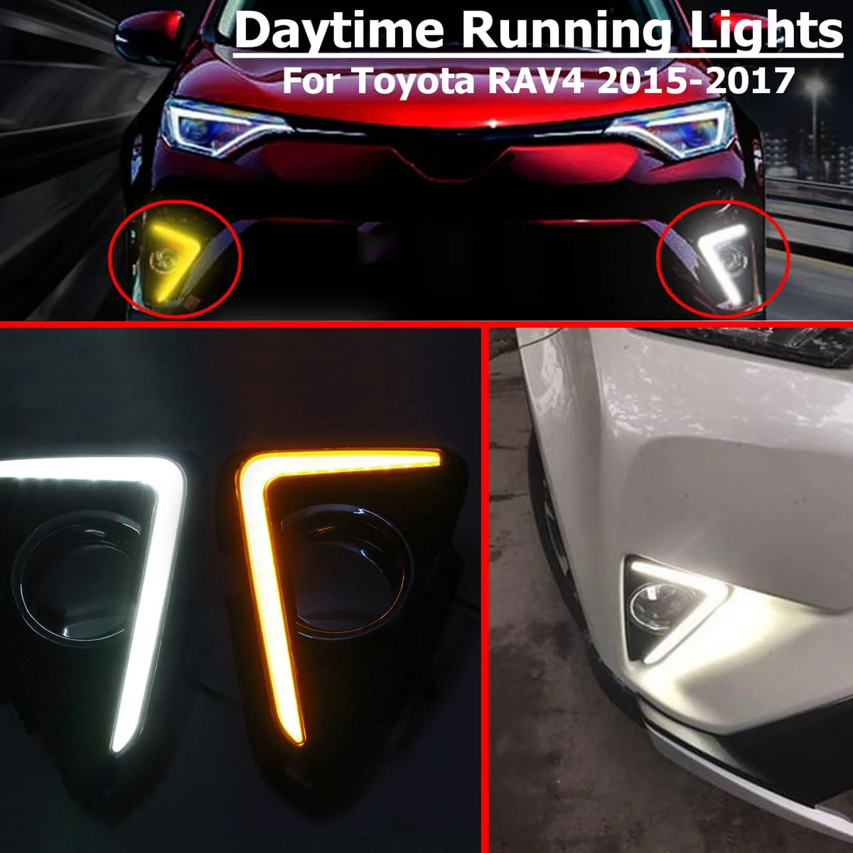 

LED DRL For Toyota RAV4 2016 2017 Daytime Running Light Yellow Turning Signal Waterproof ABS 12V Car Fog Lamp Hole Styling Blink