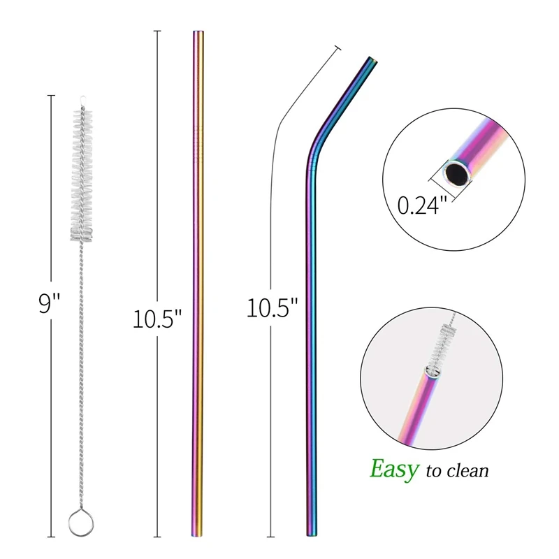 Многоцветные разноцветные соломинки из нержавеющей стали радужные многоразовые соломинки для питья металлические соломинки для стакана St