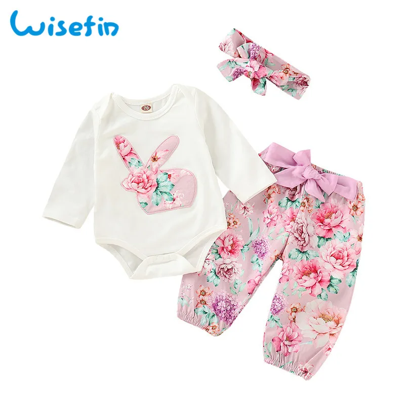 Wisefin Flower Newborn Baby Girl Clothes Winter Set Cotton Toddler Baby Girl Clothes Set Tops+Pant+Headband 3Pcs Infant Girl Set