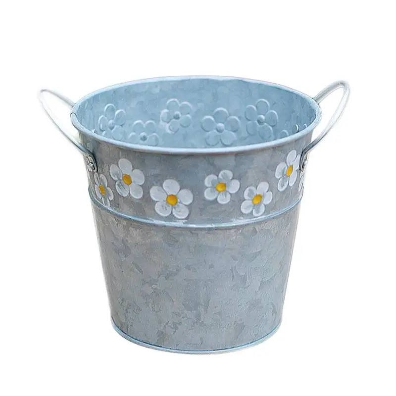 

1PC Practical Vintage Classic Decorative Daisy Embossed Round Flower Pot Planter Pots Metal Tin Bucket Home Decoration