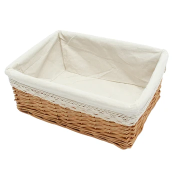 

35*25*13cm Multipurpose Rectangular Wicker Storage Basket With Removable Washable Liner Willow Woven Containers