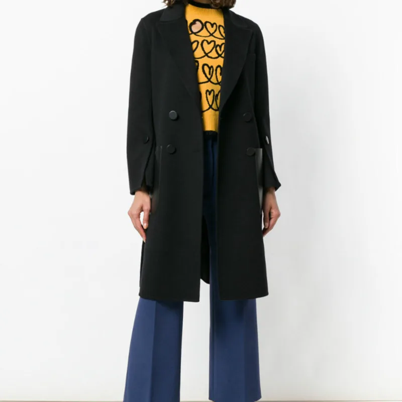Patchwork Retour Automne Femmes Double Wb94301 Laine Vêtements Manteau De D'hiver Black À Lâche Et Pardessus Pu Boutonnage Mode 2018 Nouveau S5wxYqT5