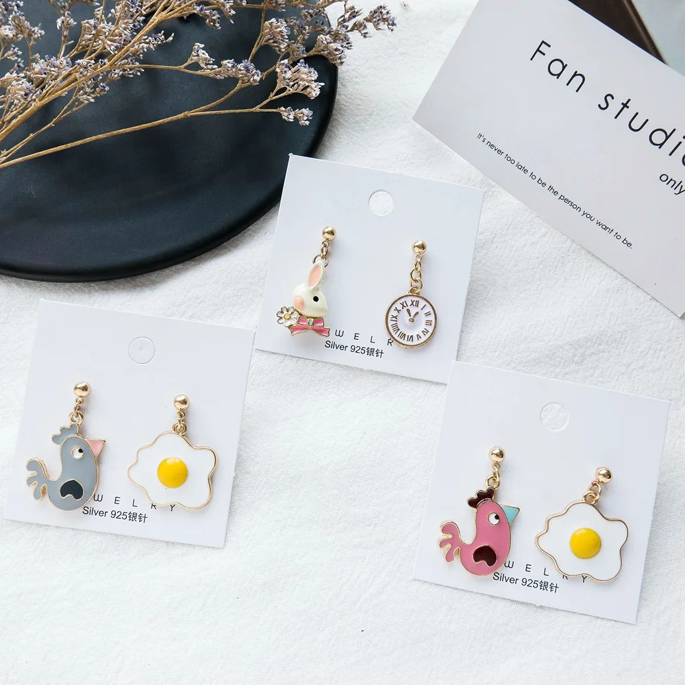 

Korean New fashion simple asymmetric dangle earrings for women Rabbit wild earrings Cute chick egg earrings girls jewelry