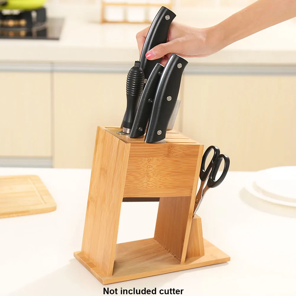 

Bamboo Holder Cutlery Storage Knife Block Stand Tool Rack Kitchen Organizer Multifunction 7-Slot