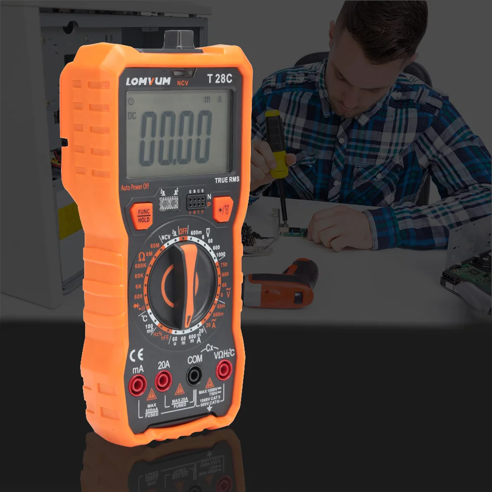 

Lomvum T28C Digital Multimeter Voltage Tester Backlight NCV Multimetro 6000 Counts Precision Flashlight Multimeter AC/DC Tester