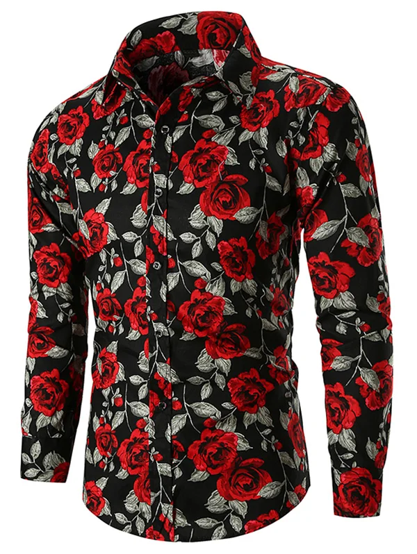 Hemiks Мужская Повседневная рубашка с принтом розы, Весенняя рубашка с длинным рукавом и отложным воротником, мужские рубашки на пуговицах, тонкие блузы, топы