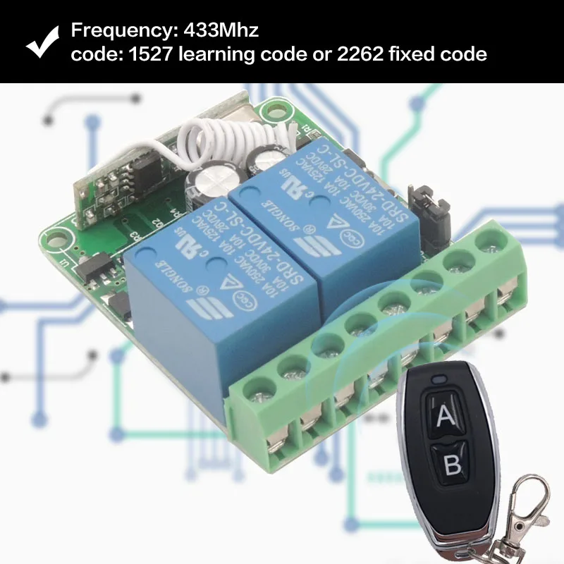 433MHz Universal Wireless Remote DC12V 10A 2CH rf Relay and Transmitter Remote Garage/gate/Light/Fan/Home appliance Control 433MHz Universal Wireless Remote DC12V 10A 2CH rf Relay and Transmitter Remote Garage/gate/Light/Fan/Home appliance Control