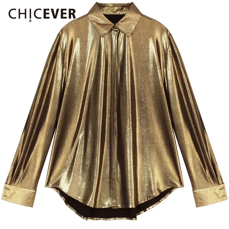 Женская блузка CHICEVER с длинным рукавом золотистого цвета|Блузки| |