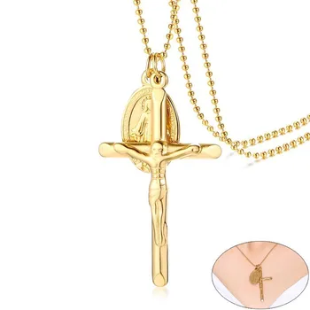 

Female Virgin Mary Cross Necklaces Gold Color Stainless Steel Christian Prayer Jewelry