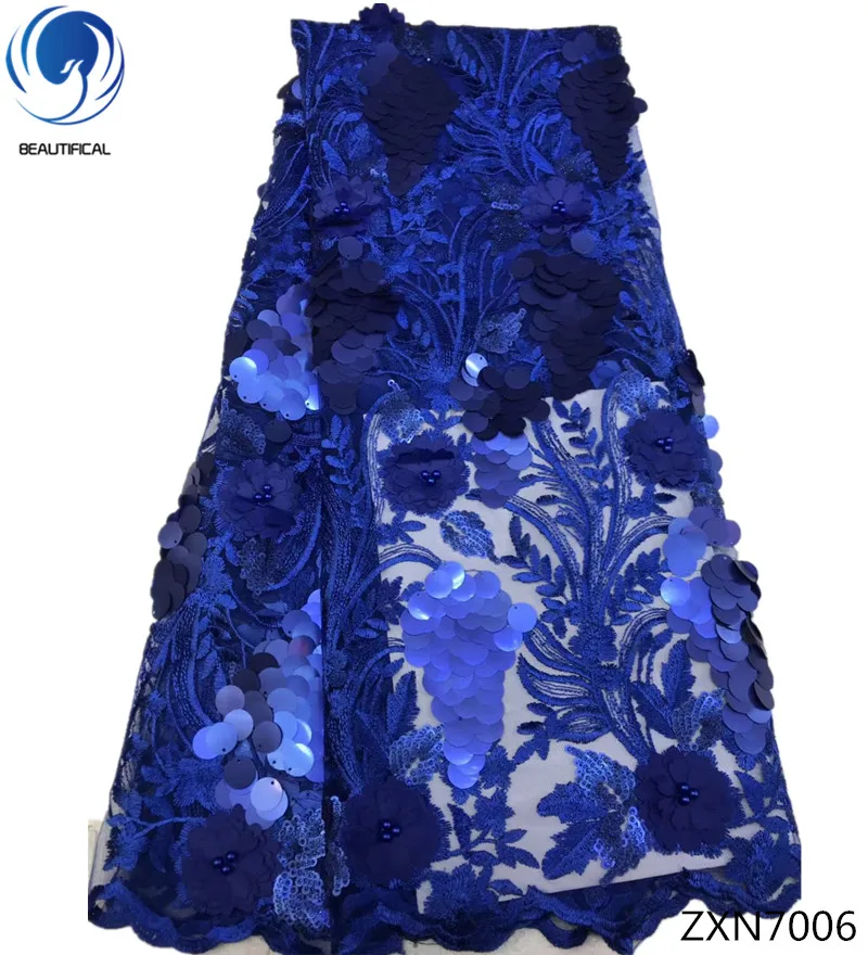 

BEAUTIFICAL african 3d flower lace fabrics with beads high quality french tulle lace fabrics with sequins 5yards/lot ZXN70