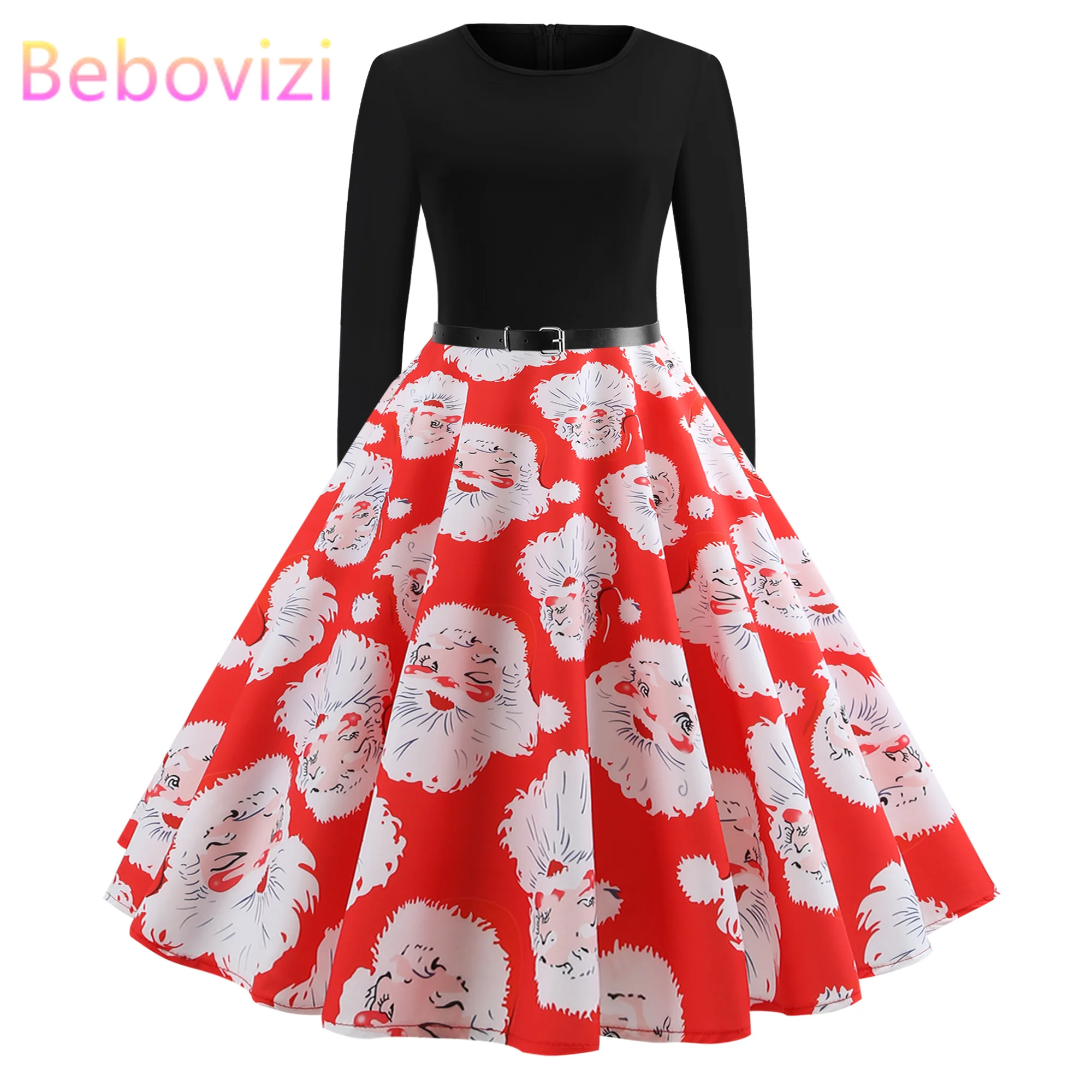 

2019 Vintage Christmas Winter Casual Midi Dress Sexy Party Dresses Swing Robe Vestidos Plus Size Dresses Woman Party Night