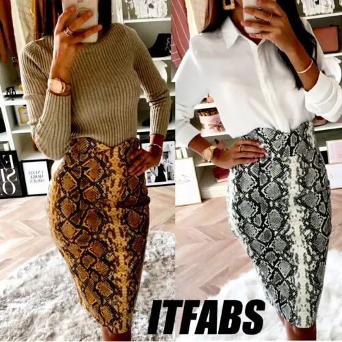 

Women's Bodycon High Waist Retro Snake Print Long Skirt Pencil And Knee Skirt