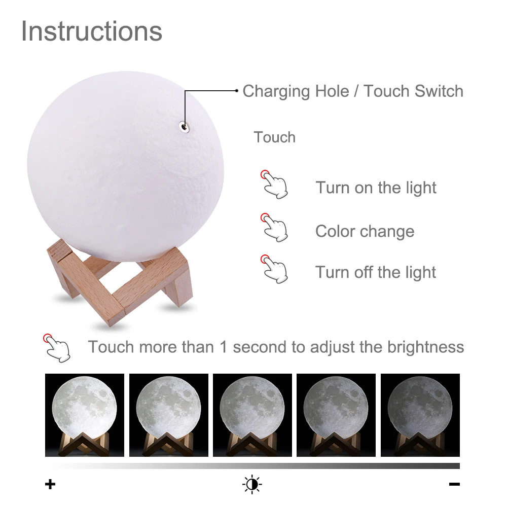  Moon Lamp Moon Light Night Light Light for Kids Gift for Women USB Charging and Touch Control Brigh - 33028947520