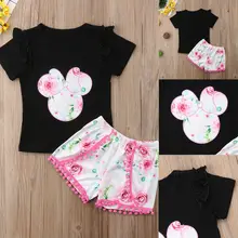 Pudcoco/комплект для девочек; От 1 до 6 лет одежда с Минни Маус для маленьких девочек; футболка; топы+ шорты; пляжный костюм; комплект одежды
