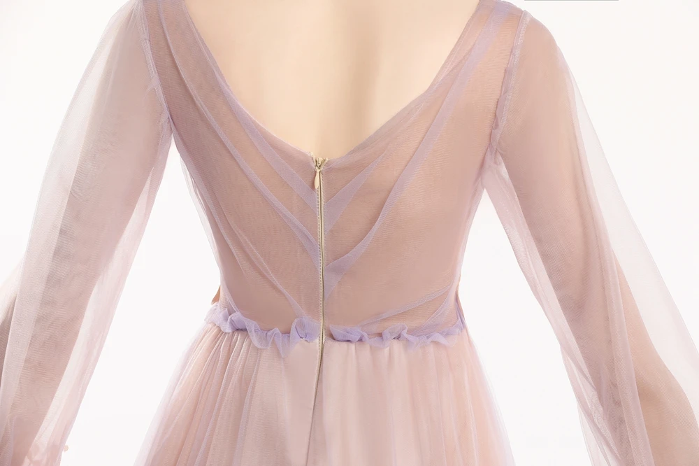 SSYFashion/Новинка; милое фиолетовое и розовое кружевное платье с цветочным узором для выпускного вечера; вечерние платья с длинным рукавом и v-образным вырезом; вечернее платье на заказ