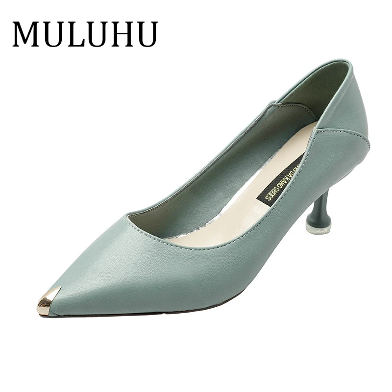 Muluhu Женская обувь на высоком каблуке тонкие туфли с постепенным увеличением Для женщин Элегантный острый носок модельные туфли в деловом