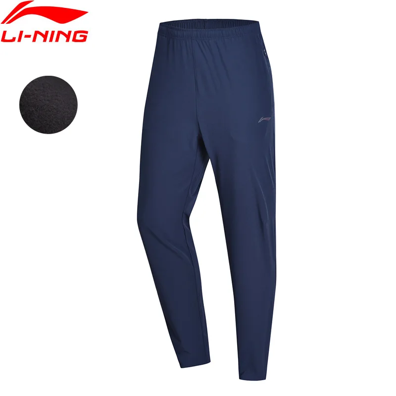 Li-Ning мужские штаны для бега, теплые флисовые 91.1% полиэстер 8.9% спандекс, подкладка, комфортные спортивные штаны, брюки AYKN387 MKY435