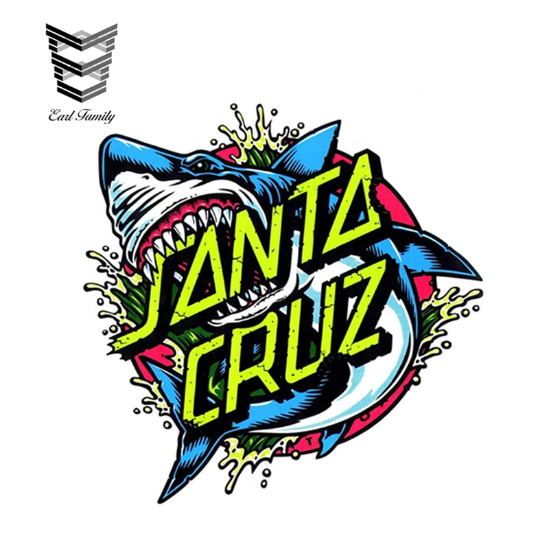 

EARLFAMILY 11cm x 10cm Santa Cruz Skateboard/Surf Sticker-Shark Dot surfing skating board large Car Side Stickers Funny Decal