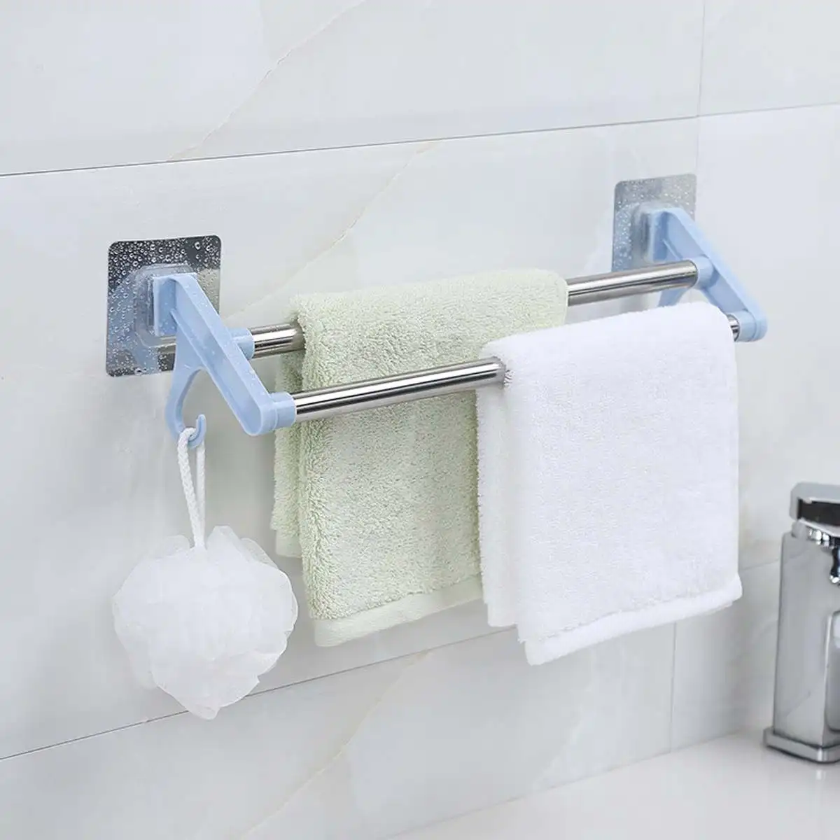 

Kitchen Hook Towel Rail Hanger Stainless Steel Cabinet Hanger Adhesive Over Door Bar Holder Storage Wall Mounted 370x105mm