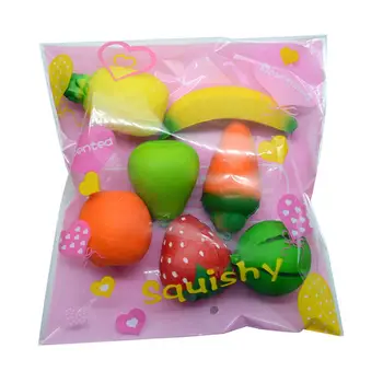 

7pcs/Set Mini Cartoon Fruits Squishy Keychain PU Rising Toy Vent Soft Squeeze Decoration Random Style Not Repeated
