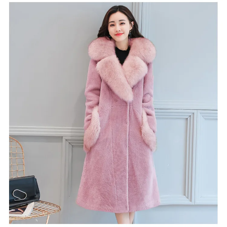 Qualité gray Hiver Faux Haute À Manches Femmes Col Partie khaki Longues Chaud hot Solide De 2018 Plus Taille La Fourrure Pink Renard Black Artificielle Outwear Manteau YvI6yfb7g