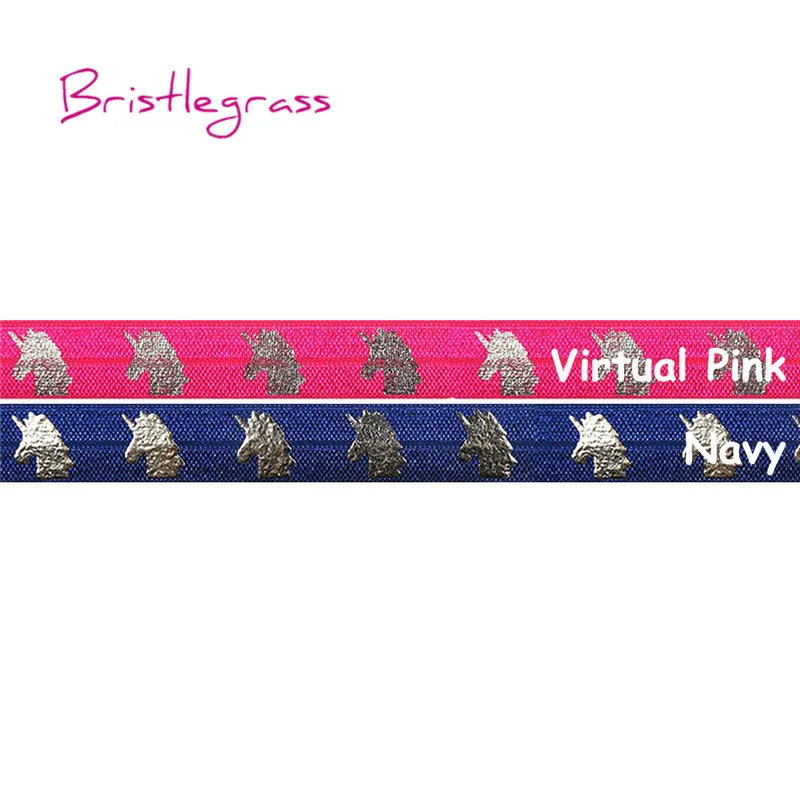 

BRISTLEGRASS Wholesale 50 Yard 5/8" 15mm Sliver Unicorn Foil Print Shiny Foldover Elastic FOE Spandex Band Headband Dress Sewing